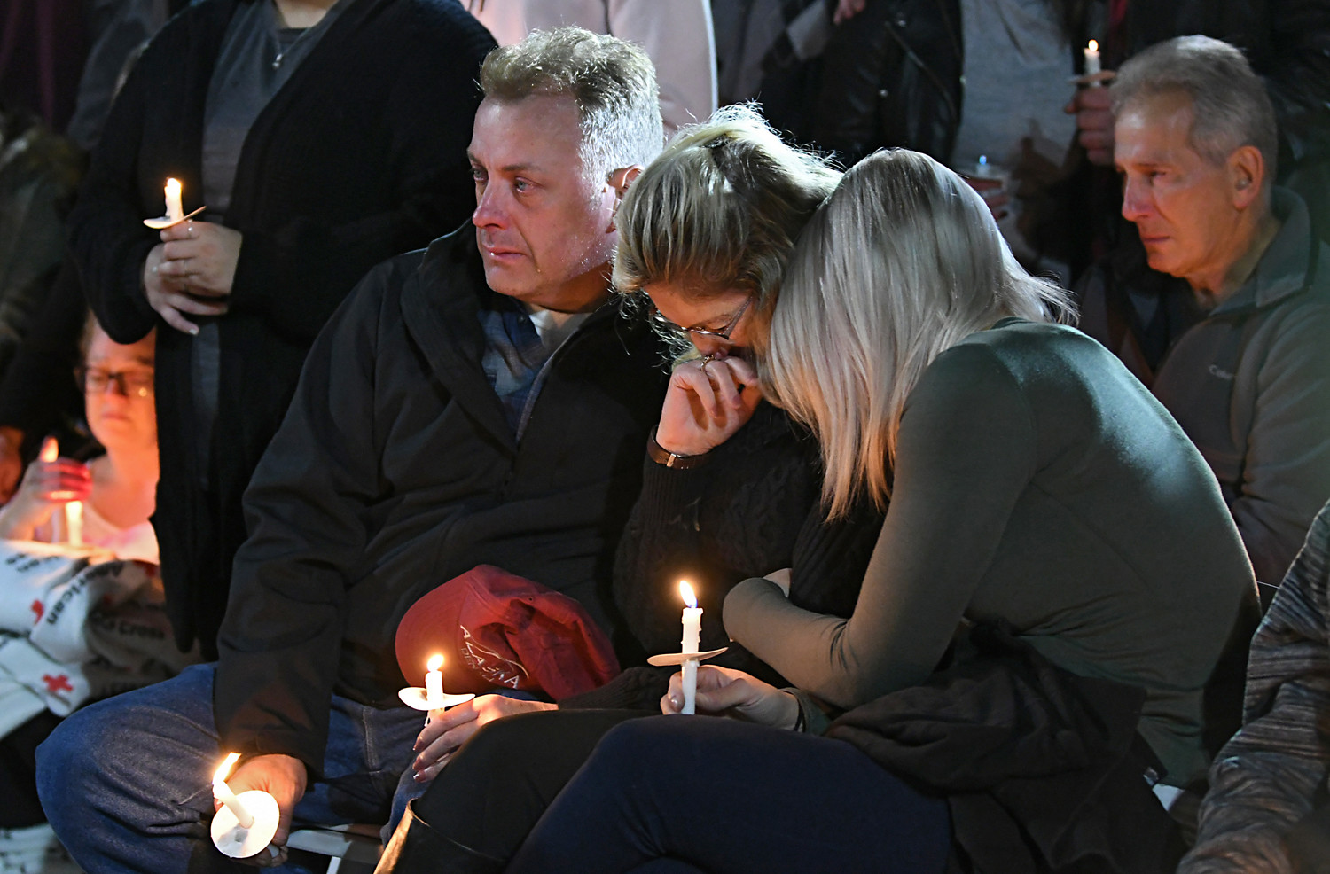 A victims family members mourn during a candlelight vigil Oct. 8 in Amsterdam, N.Y., for the victims of the limousine crash in Schoharie. The driver, Scott Lisincchia, 53, died in the Oct. 6 accident along with the 17 others inside the limousine and two pedestrians. It is the deadliest road accident in the United States in more than 13 years.